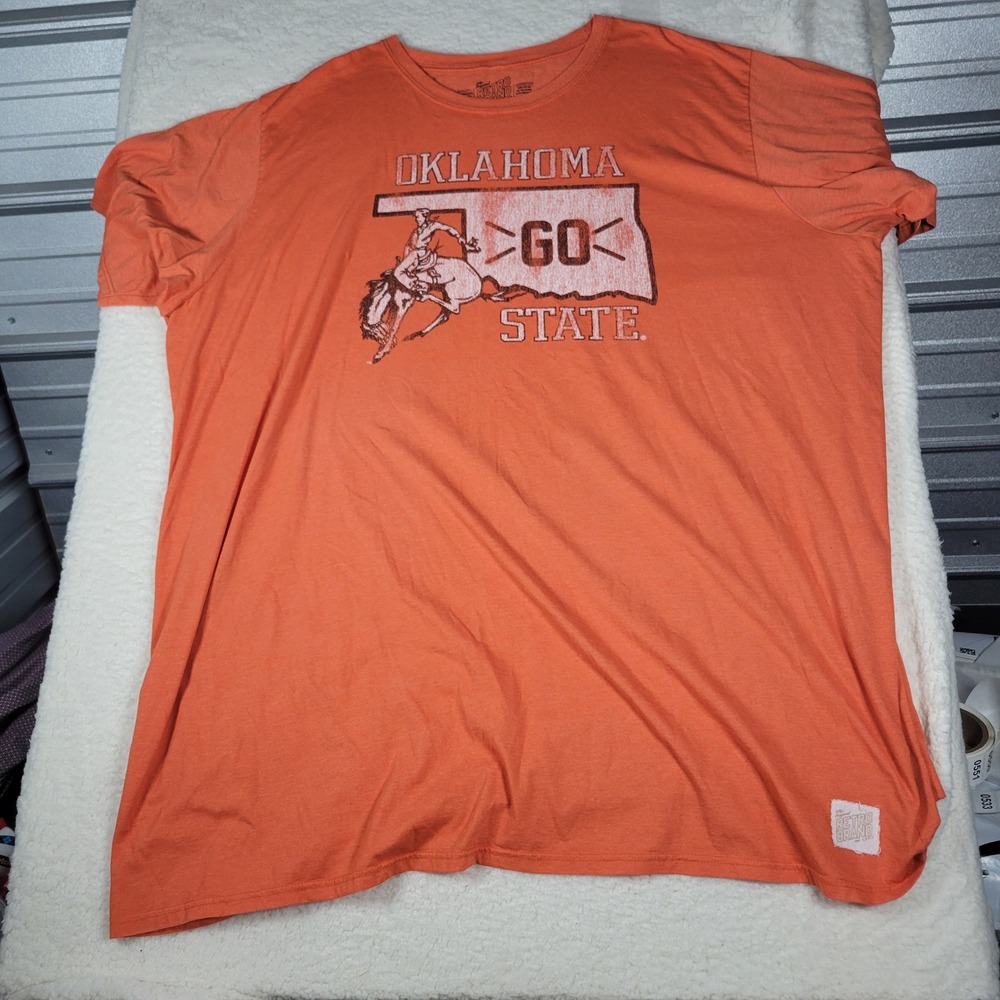 Retro Brand Oklahoma State TShirt Mens 5XL Orange Distressed Pistol Pete Graphic